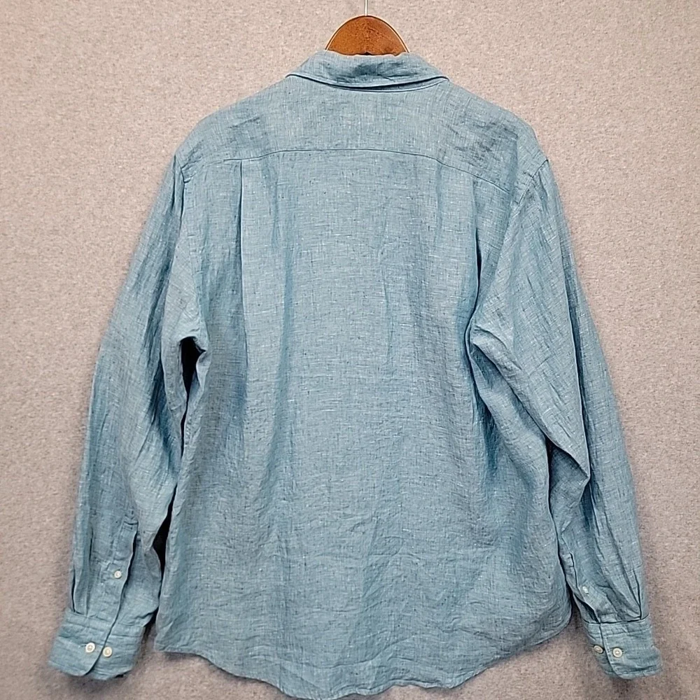 UNIQLO‎ Light Blue 100% Linen Long Sleeve Button Up Shirt Men's Size XL